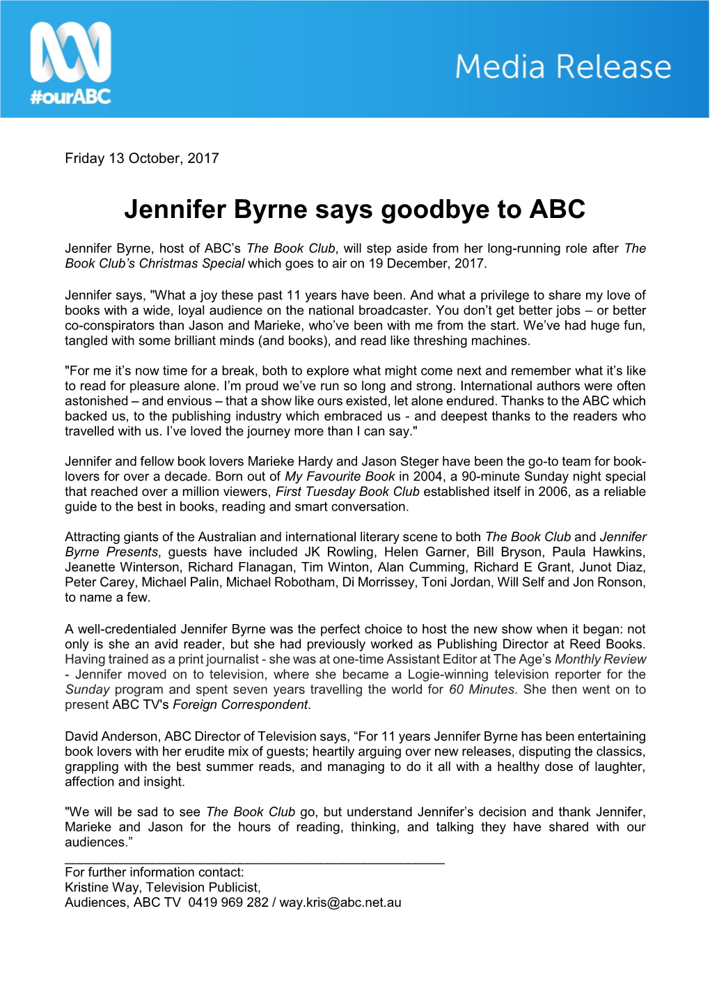 Jennifer Byrne Says Goodbye to ABC