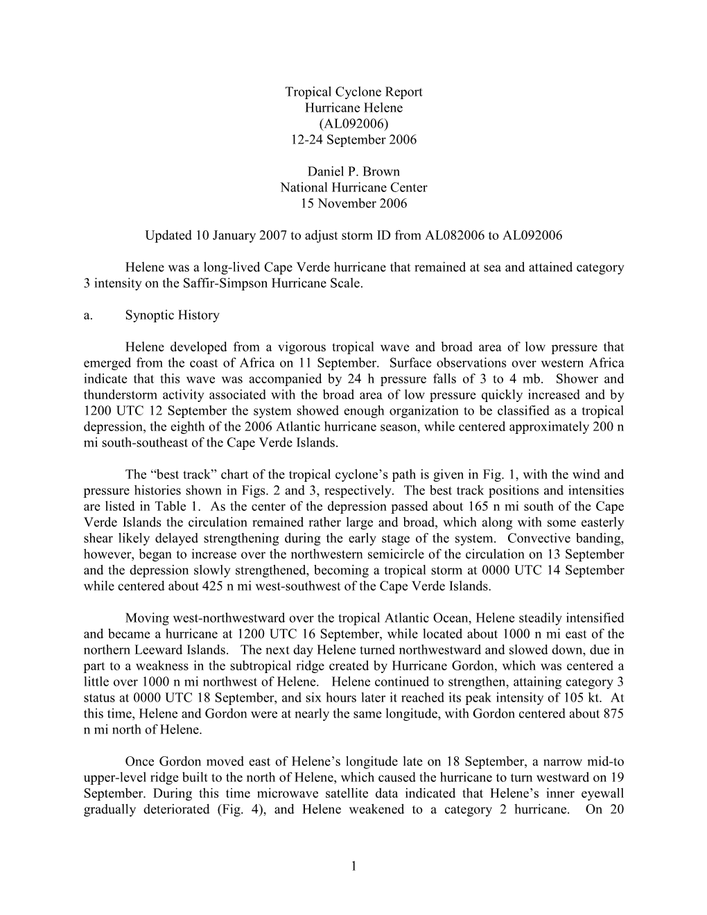 Tropical Cyclone Report Hurricane Helene (AL092006) 12-24 September 2006