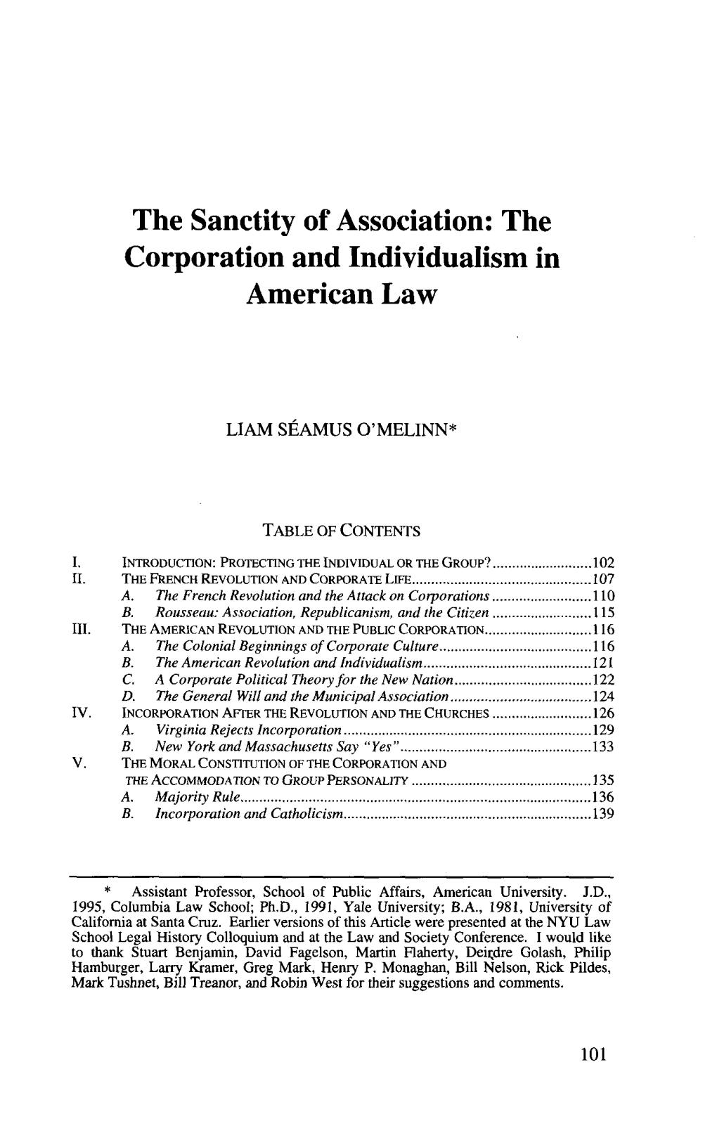 The Corporation and Individualism in American Law