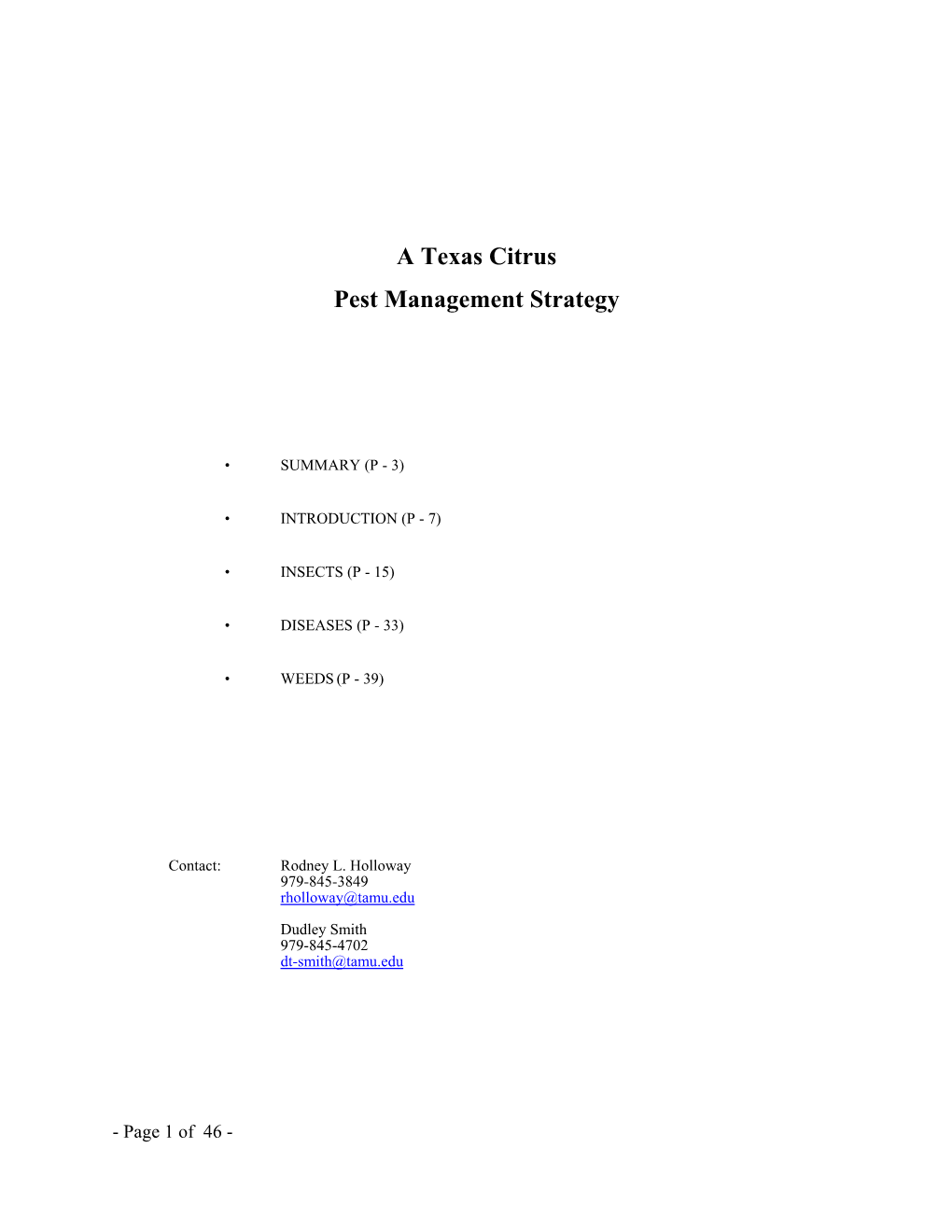 A Texas Citrus Pest Management Strategy