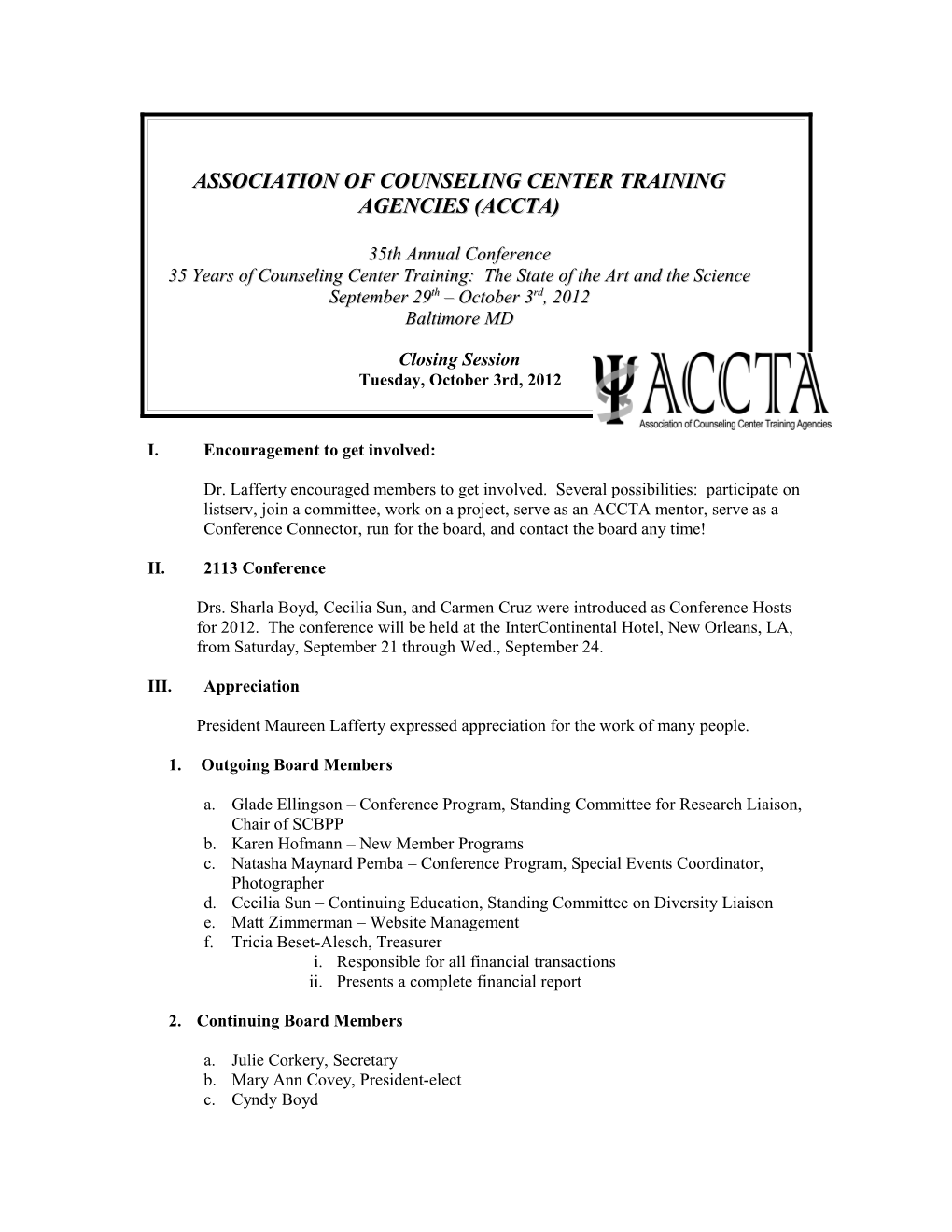 Association of Counseling Center Training Agencies (Accta)