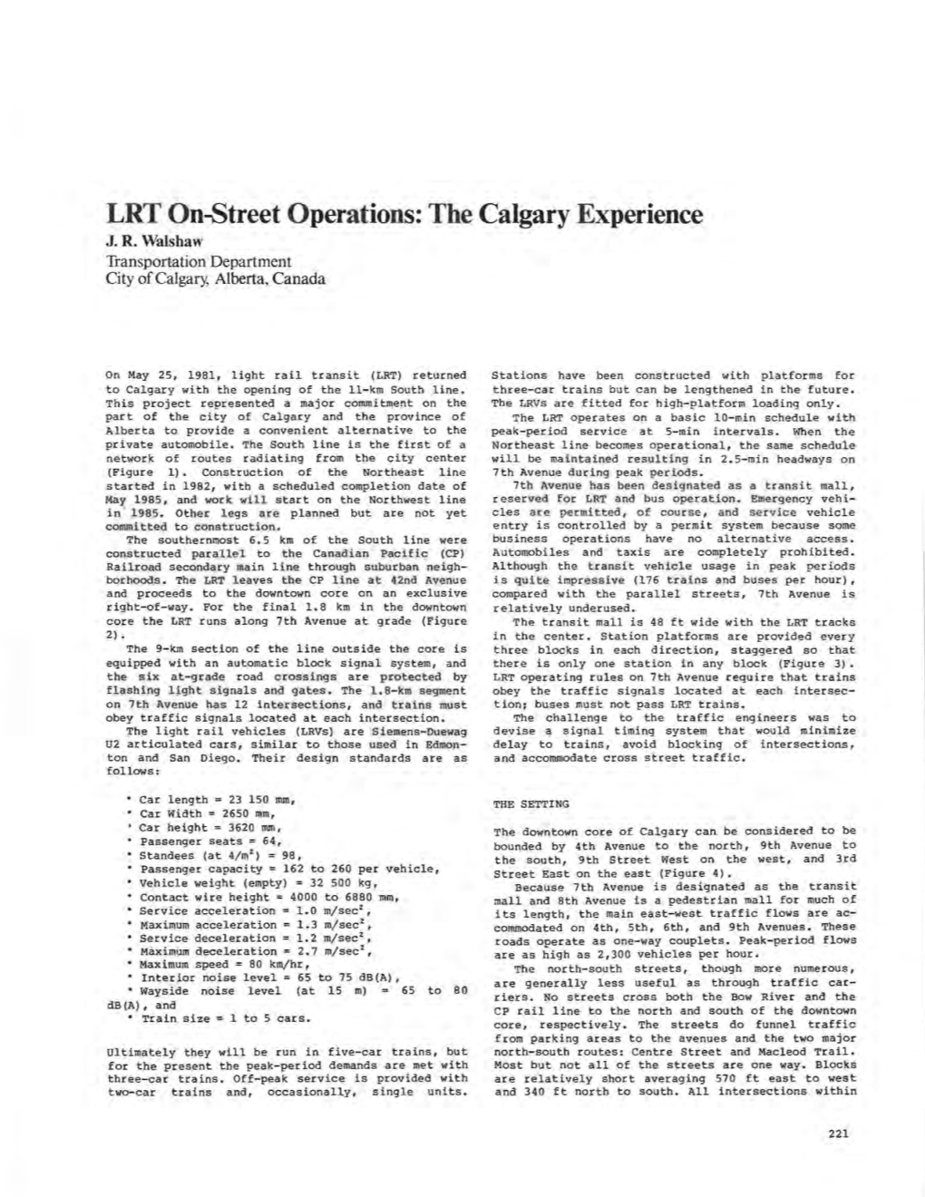 LRT On-Street Operations: the Calgary Experience J