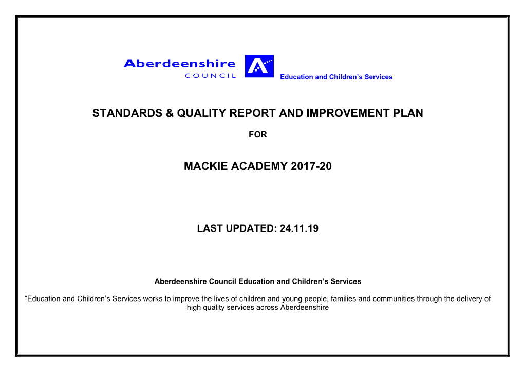 Standards & Quality Report and Improvement Plan