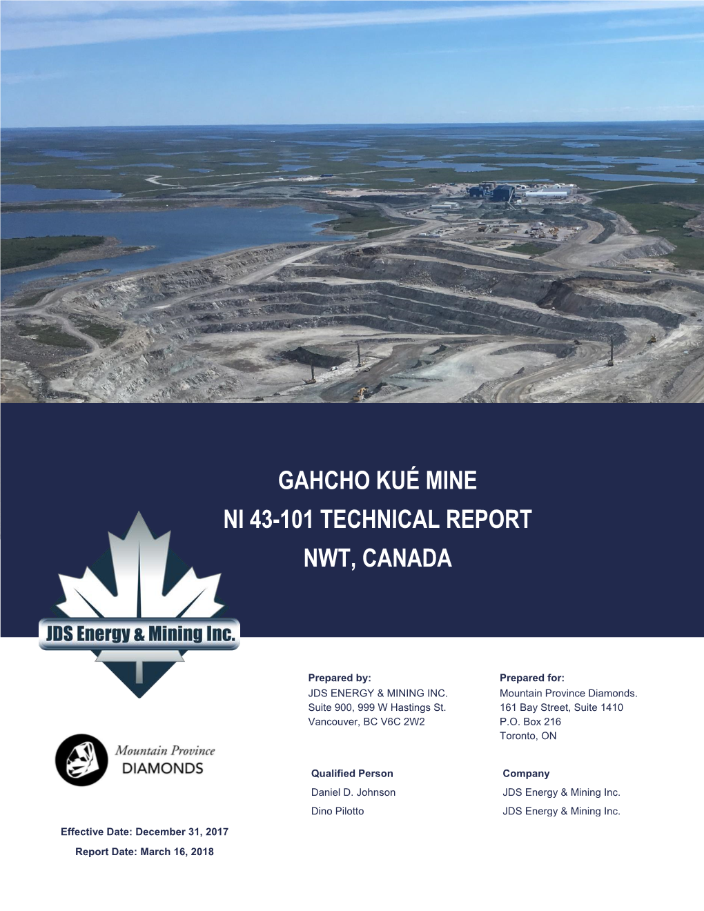 Gahcho Kue Mine NI 43-101 Technical Report