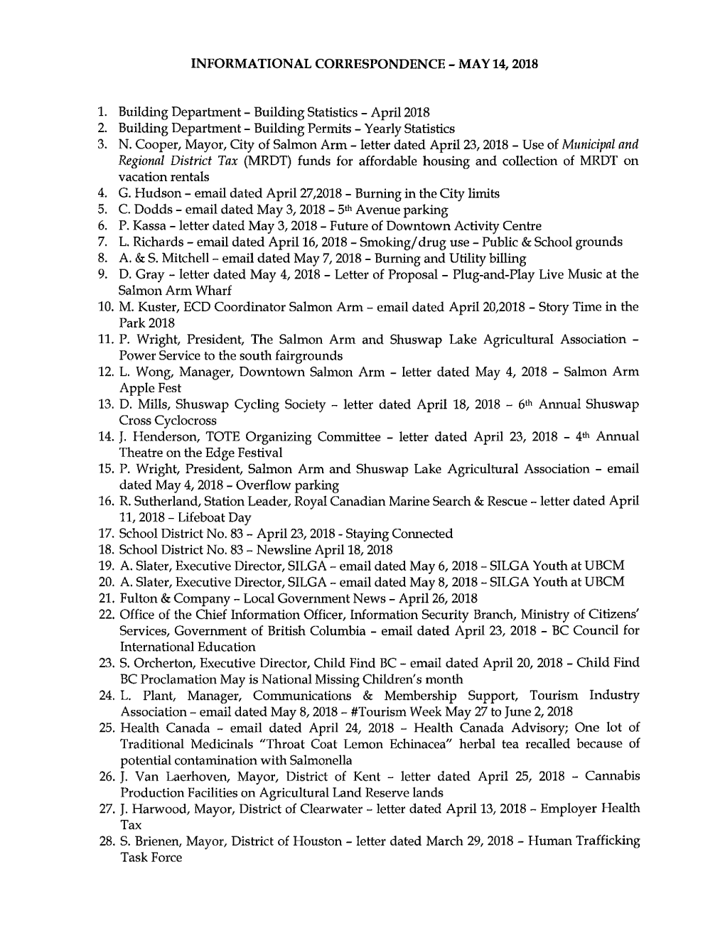 April 2018 2. Building Department - Building Permits - Yearly Statistics 3