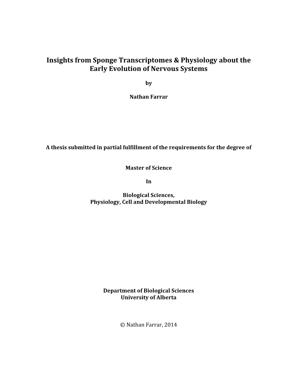 Insights from Sponge Transcriptomes & Physiology About the Early Evolution of Nervous Systems