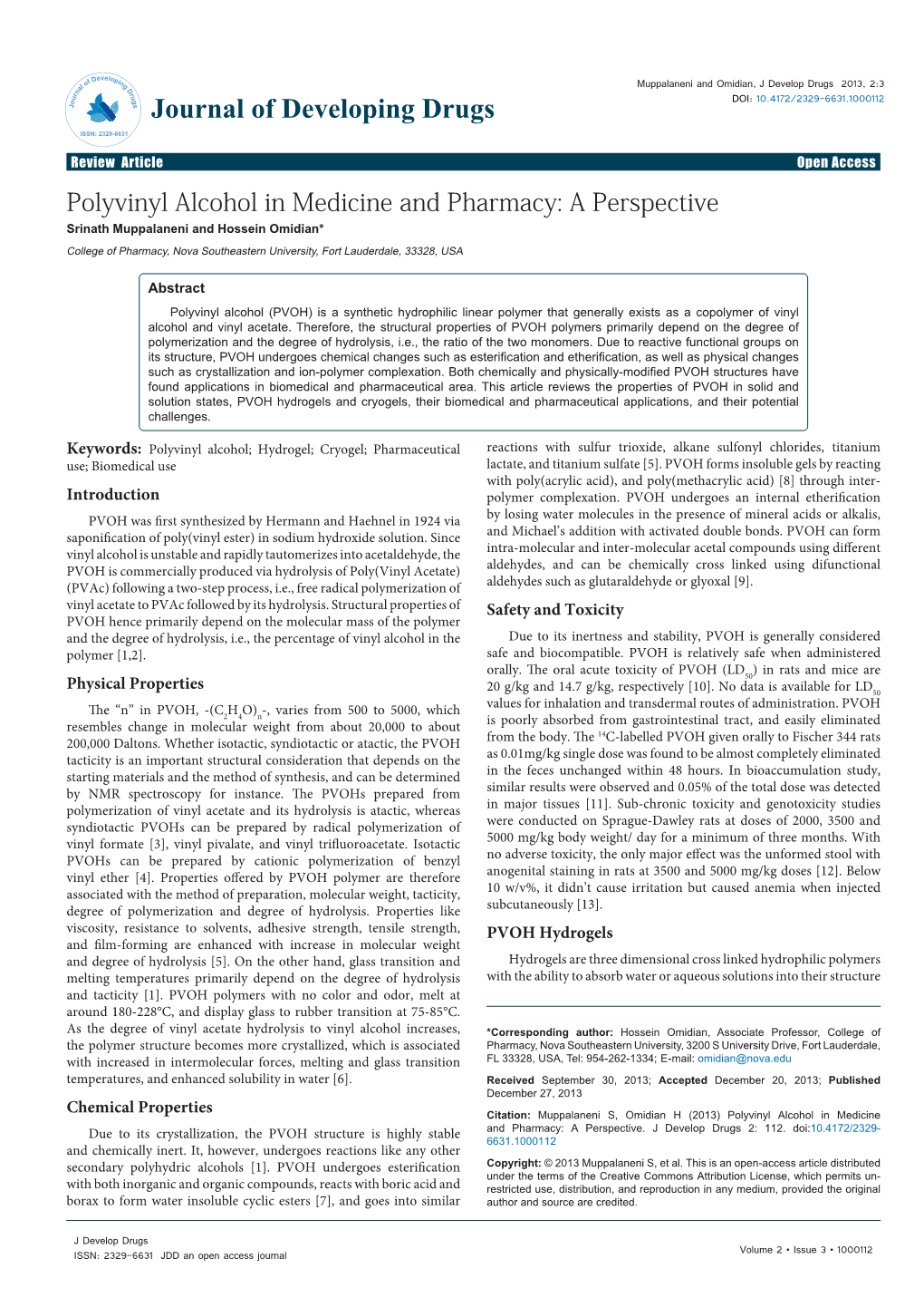 Polyvinyl Alcohol in Medicine and Pharmacy