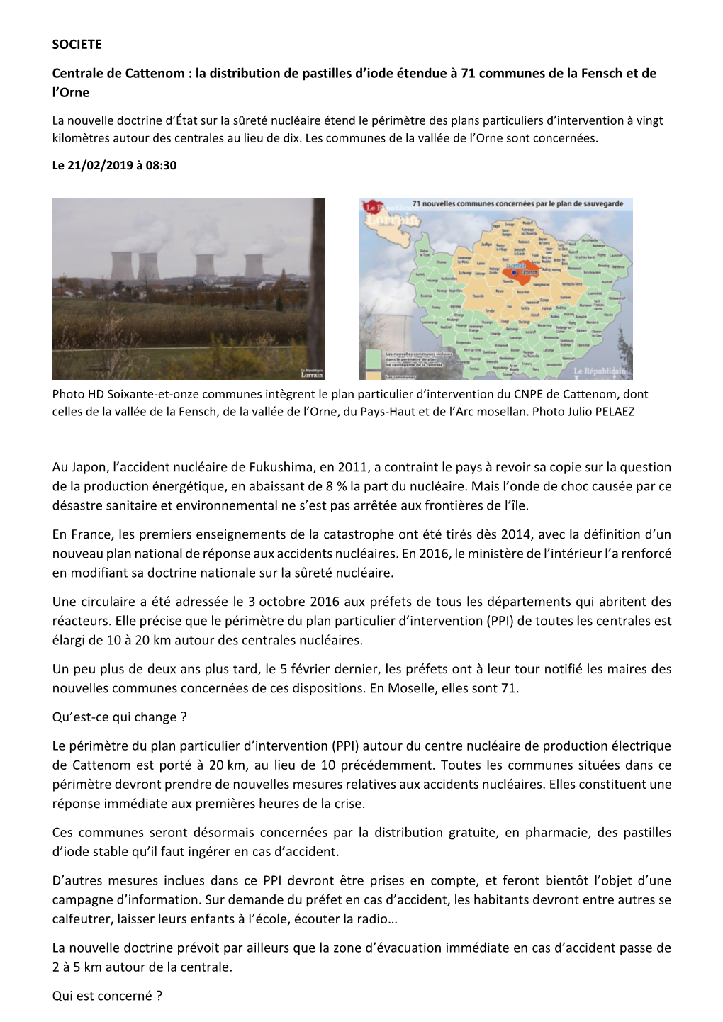 SOCIETE Centrale De Cattenom : La Distribution De Pastilles D’Iode Étendue À 71 Communes De La Fensch Et De L’Orne