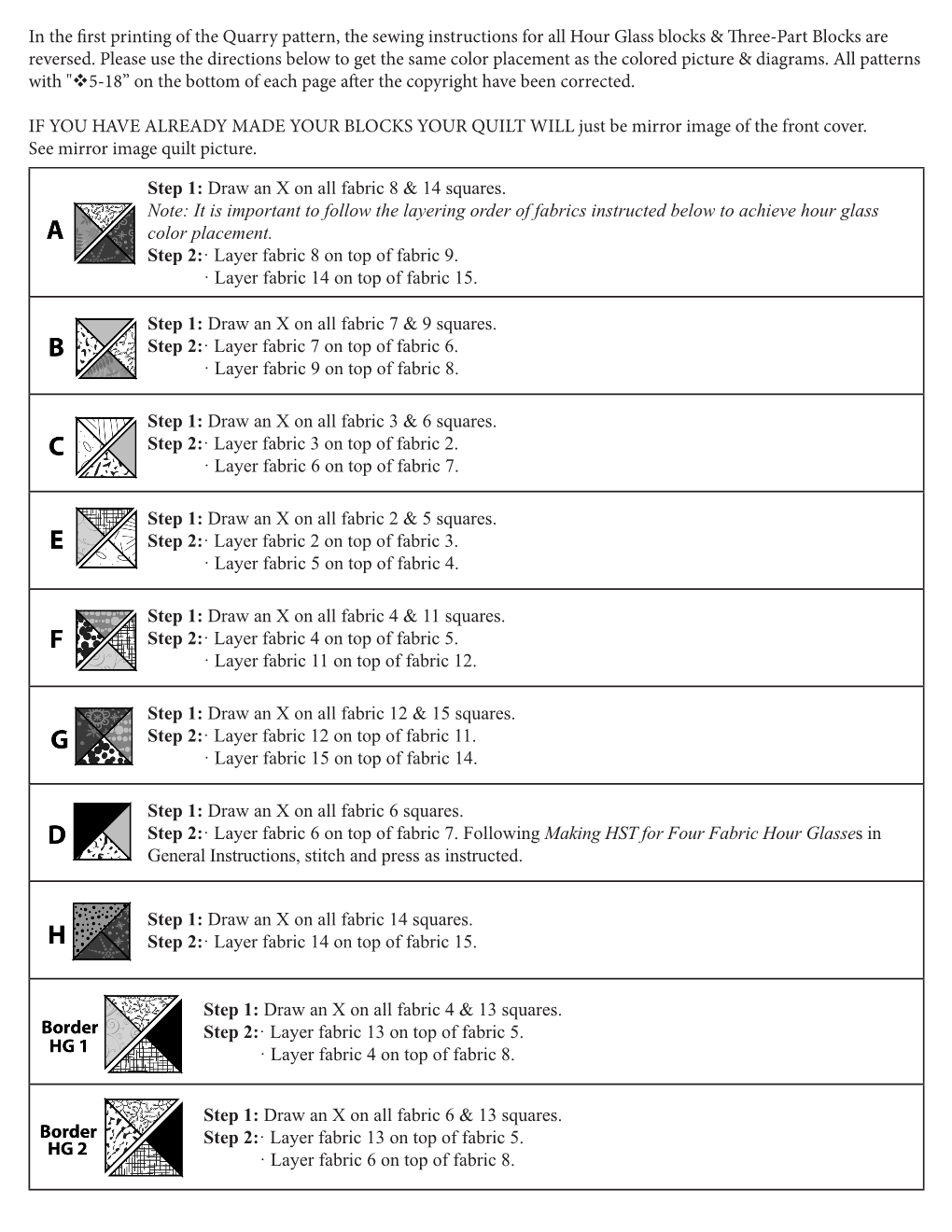 Draw an X on All Fabric 8 & 14 Squares. Note: It Is Important to Follow The