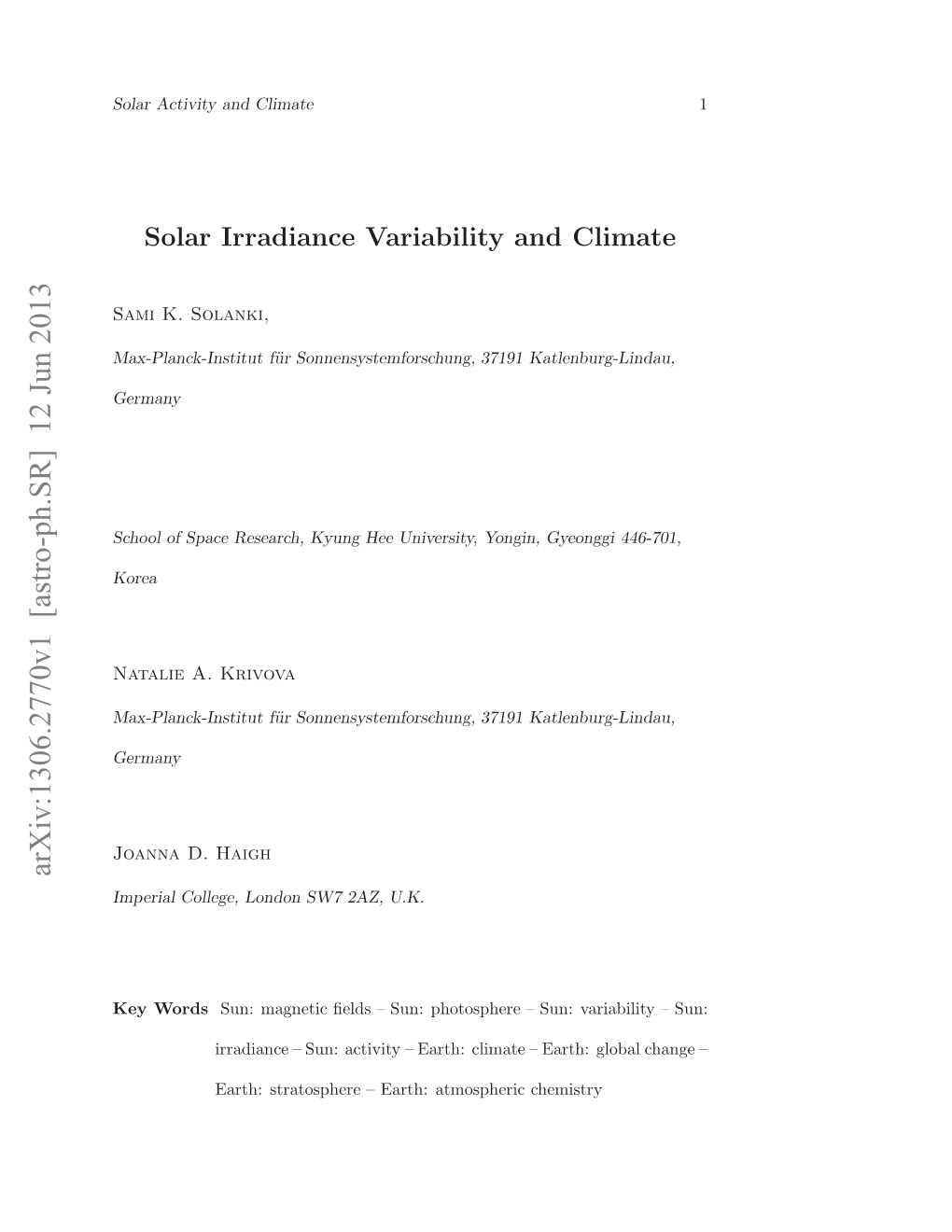 Solar Irradiance Variability and Climate