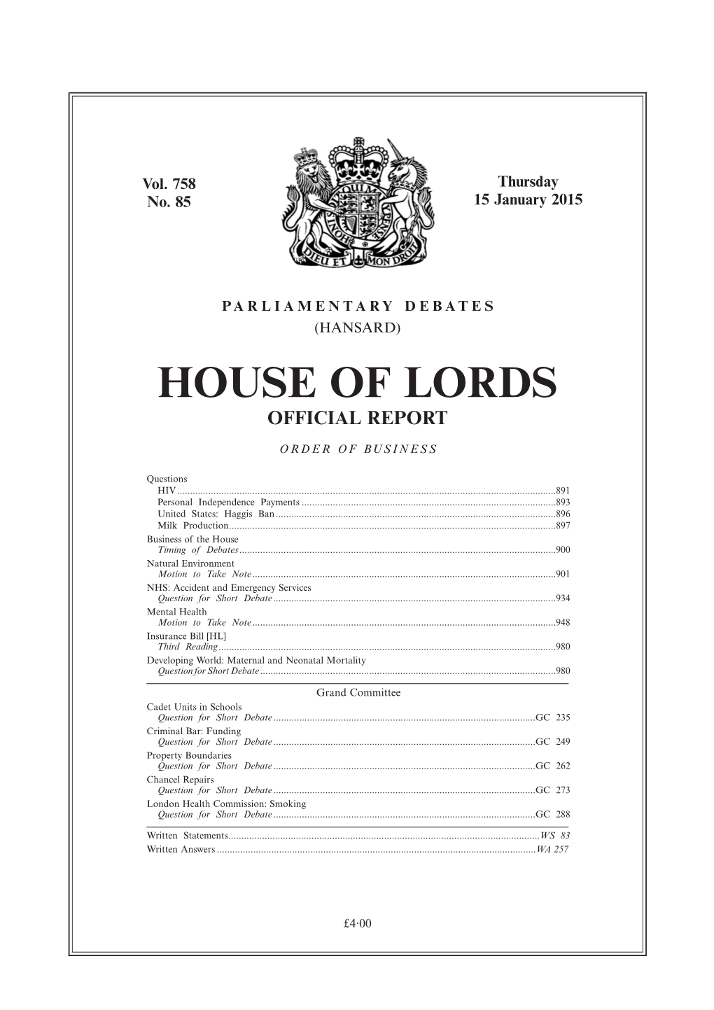 House of Lords Official Report