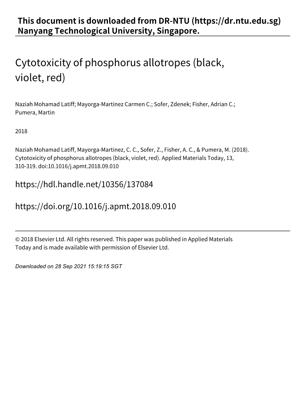 Cytotoxicity of Phosphorus Allotropes (Black, Violet, Red)
