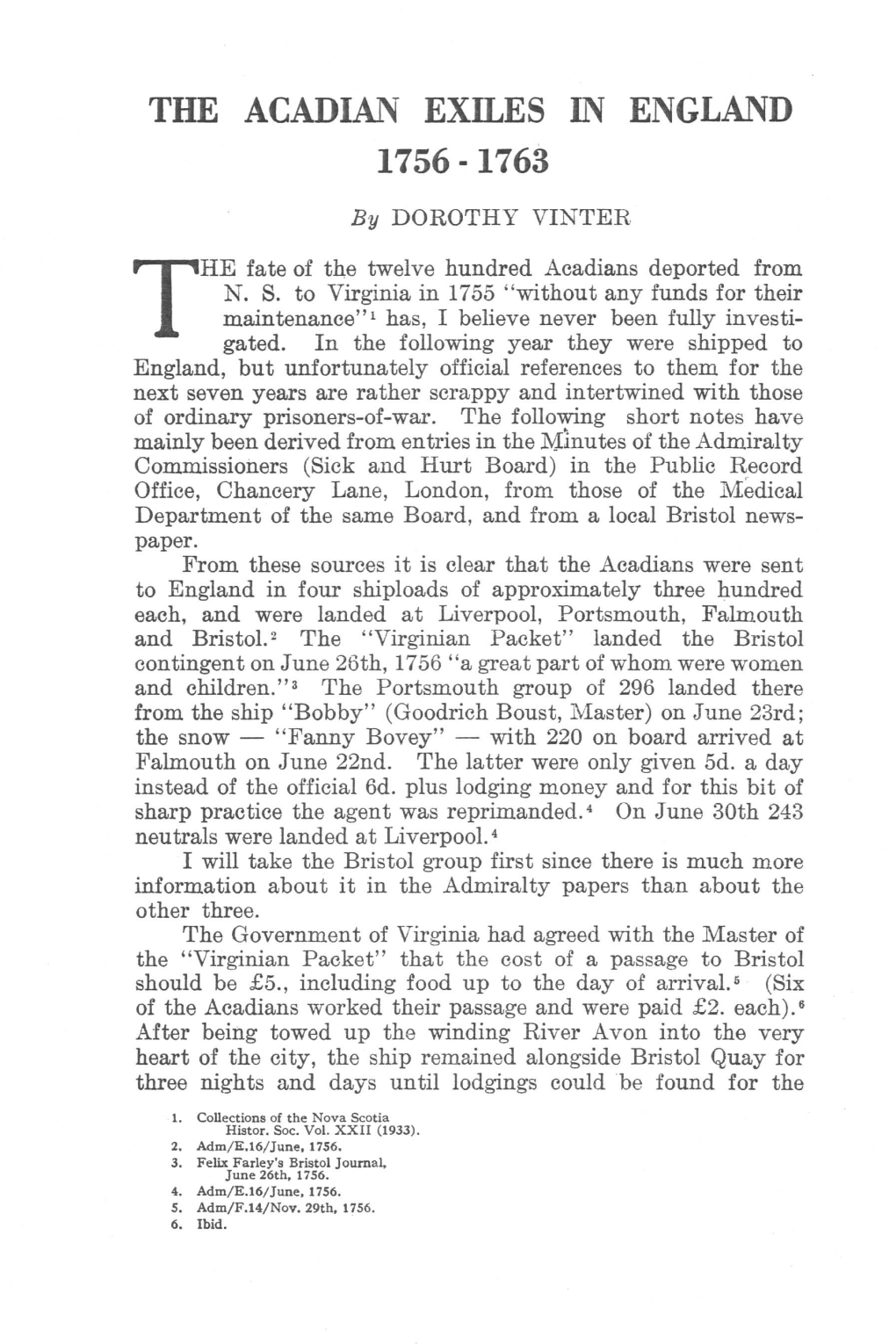 The Acadian Exiles in England 1756 -1763