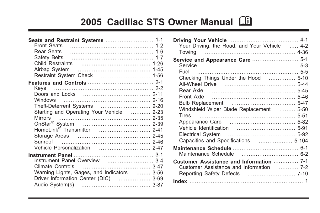 2005 Cadillac STS Owner Manual M