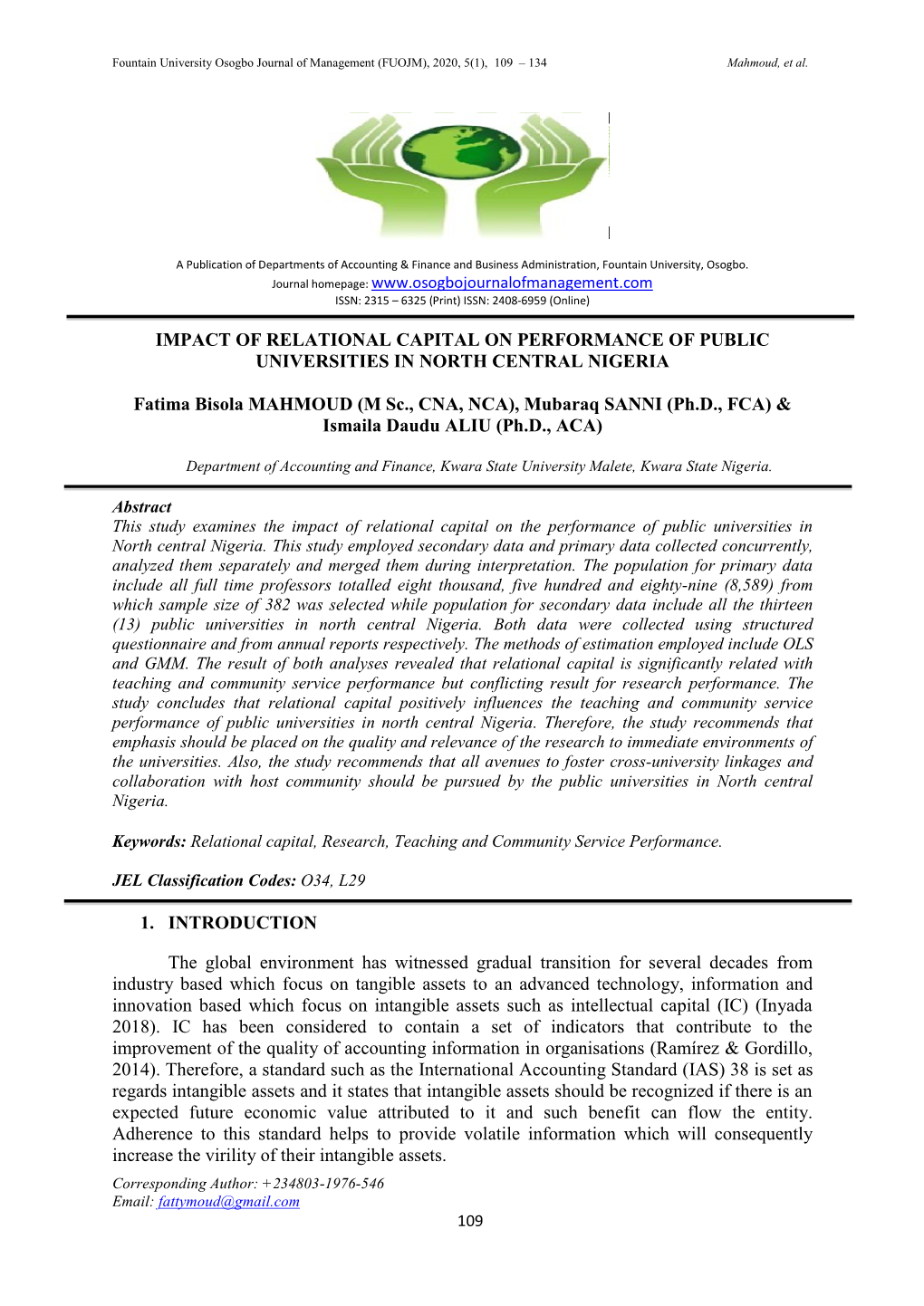 Impact of Relational Capital on Performance of Public Universities in North Central Nigeria