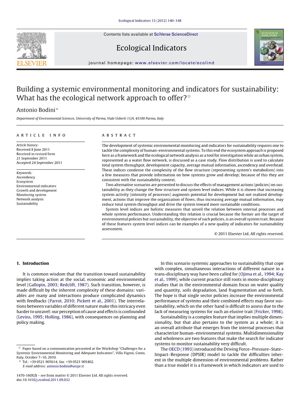 Building a Systemic Environmental Monitoring and Indicators for Sustainability