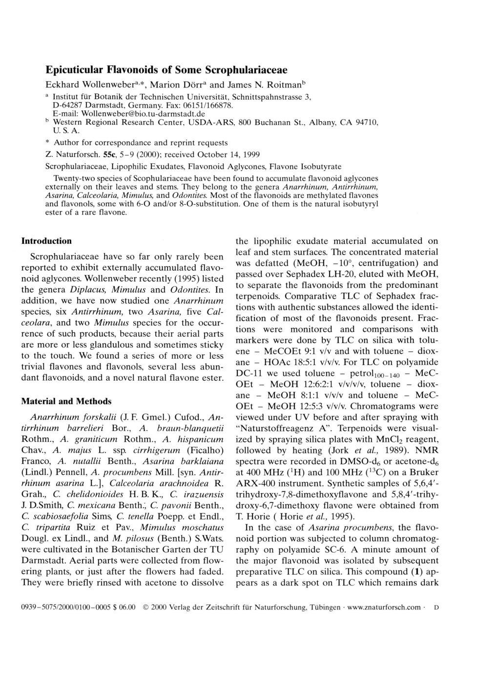 Epicuticular Flavonoids of Some Scrophulariaceae