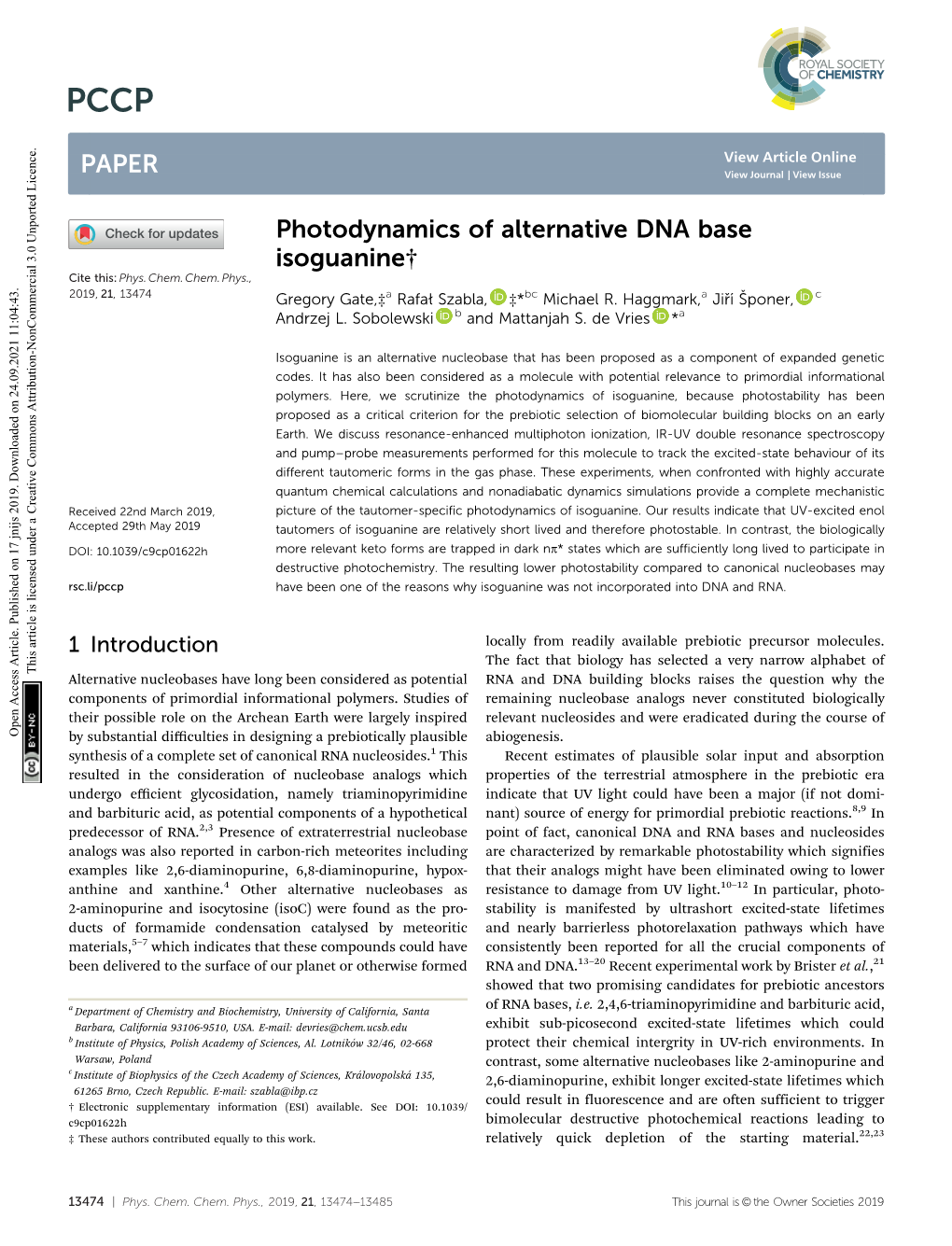 Photodynamics of Alternative DNA Base Isoguanine† Cite This: Phys