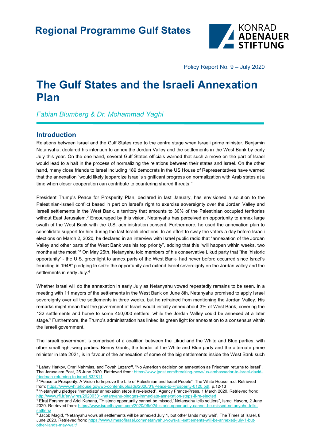 The Gulf States and the Israeli Annexation Plan