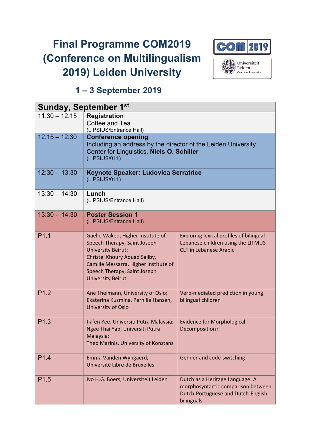 Final Programme COM2019 (Conference on Multilingualism 2019)