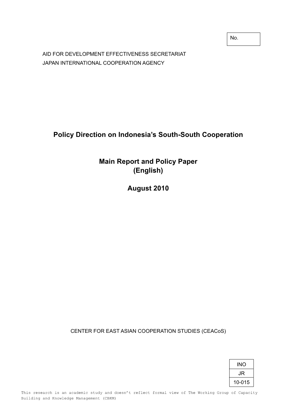 Policy Direction on Indonesia's South-South Cooperation Main
