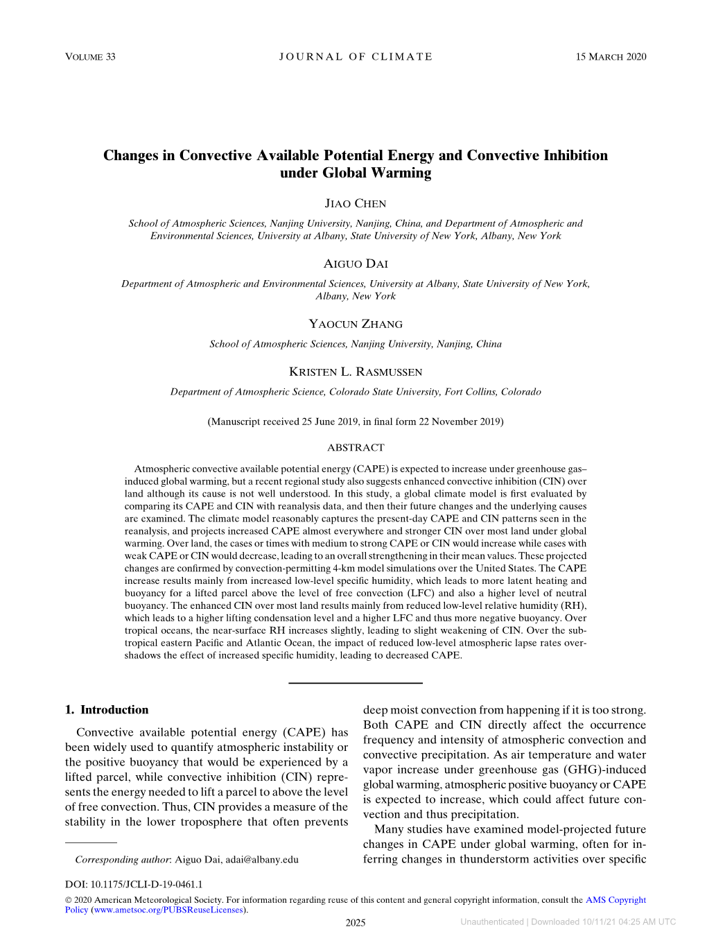 Downloaded 10/11/21 04:25 AM UTC 2026 JOURNAL of CLIMATE VOLUME 33 Regions (Brooks 2013; Diffenbaugh Et Al