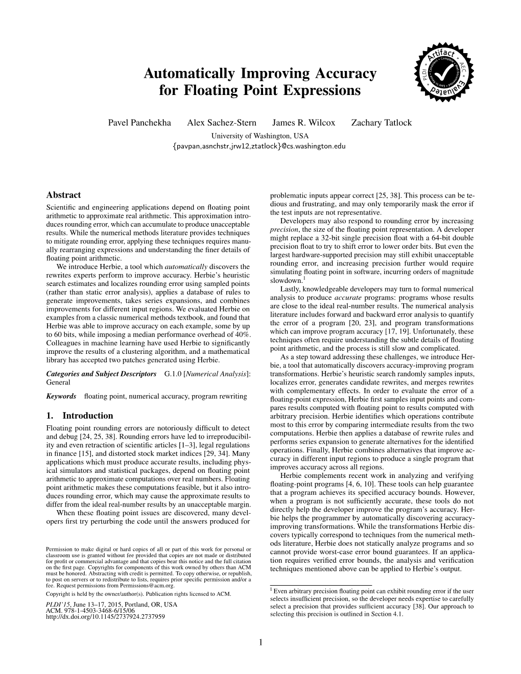 Automatically Improving Accuracy for Floating Point Expressions