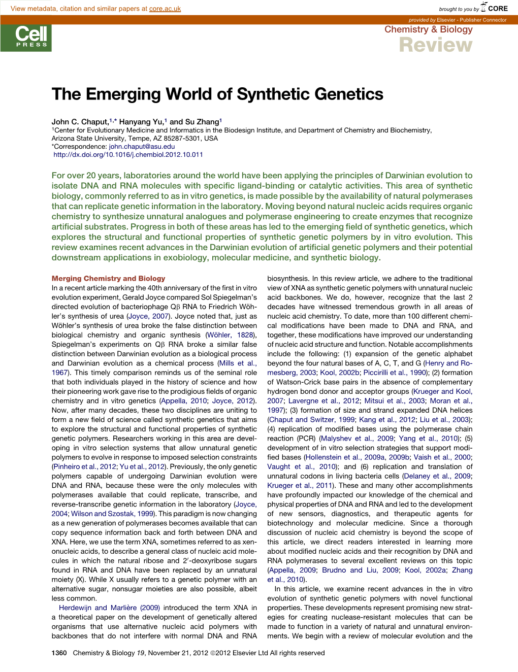 The Emerging World of Synthetic Genetics