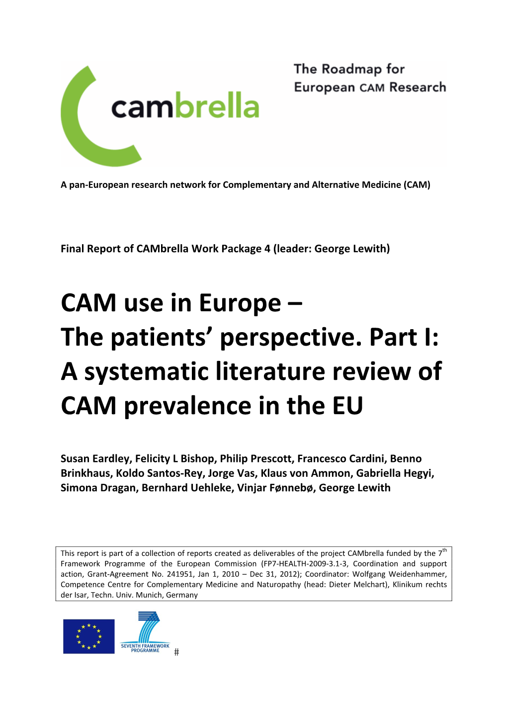 A Systematic Literature Review of CAM Prevalence in the EU
