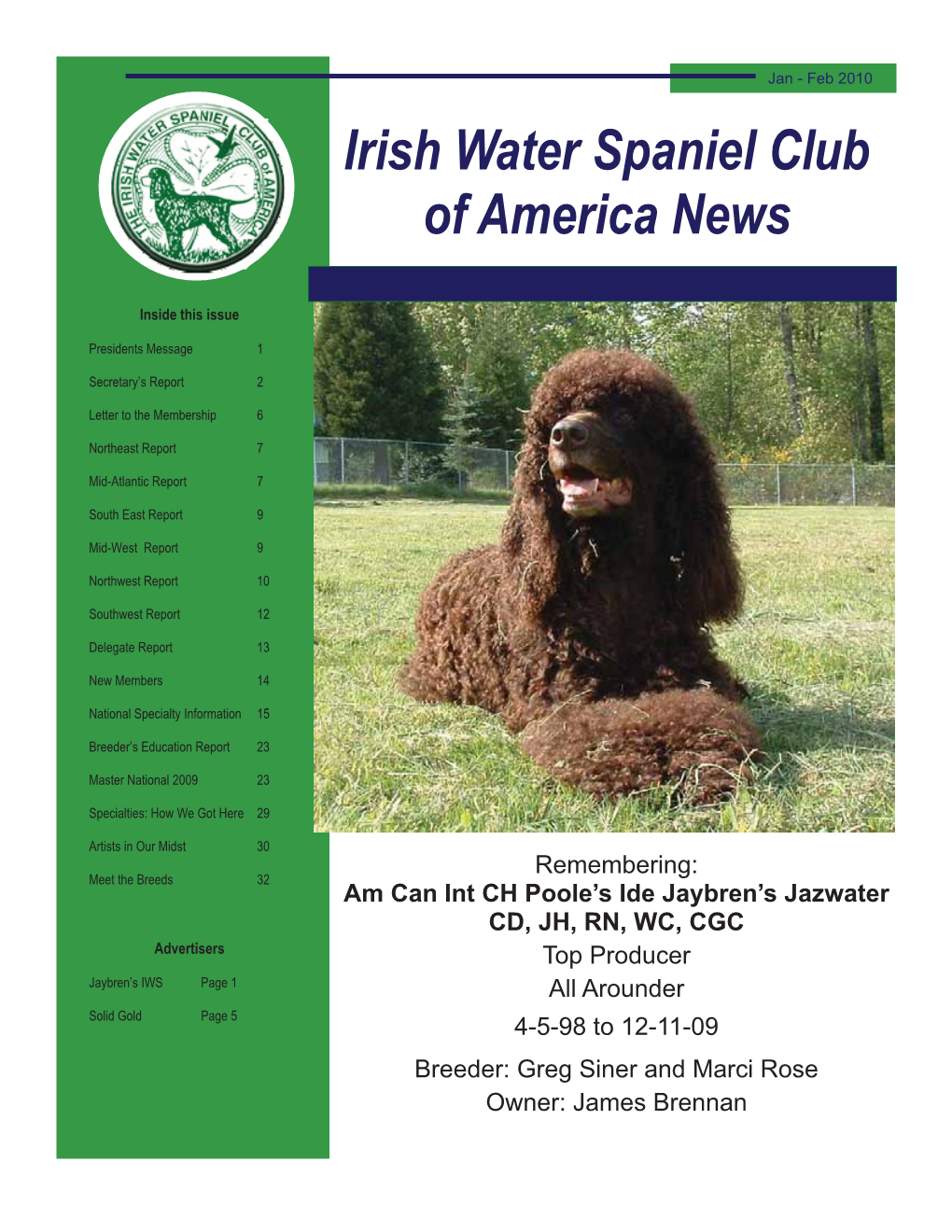 Irish Water Spaniel Club of America News