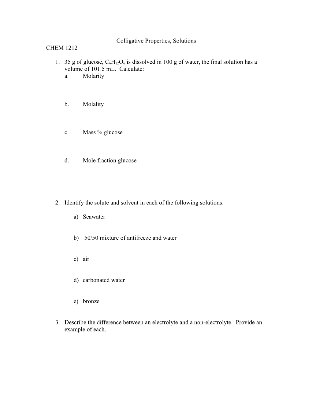 Colligative Properties, Solutions