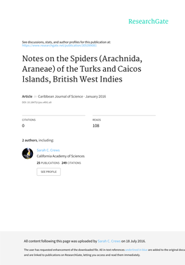 Arachnida, Araneae) of the Turks and Caicos Islands, British West Indies