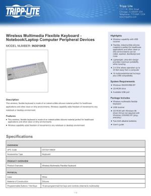 Specifications Wireless Multimedia Flexible Keyboard
