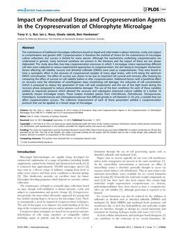 Impact of Procedural Steps and Cryopreservation Agents in the Cryopreservation of Chlorophyte Microalgae