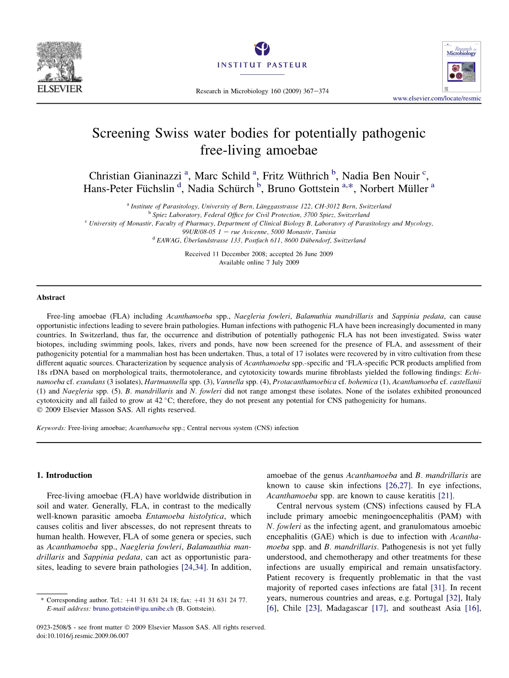 Screening Swiss Water Bodies for Potentially Pathogenic Free-Living Amoebae