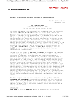 Page 1 of 18 Moma | Press | Releases | 2000 | the Loss of Childhood