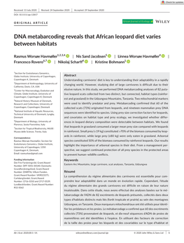 DNA Metabarcoding Reveals That African Leopard Diet Varies Between Habitats