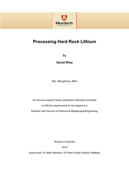 Processing Hard Rock Lithium