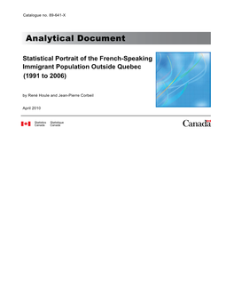 Statistical Portrait of French-Speaking Immigrant Population Outside Quebec