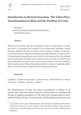 Introduction to Henryk Grossman, ‘The Value-Price Transformation in Marx and the Problem of Crisis’
