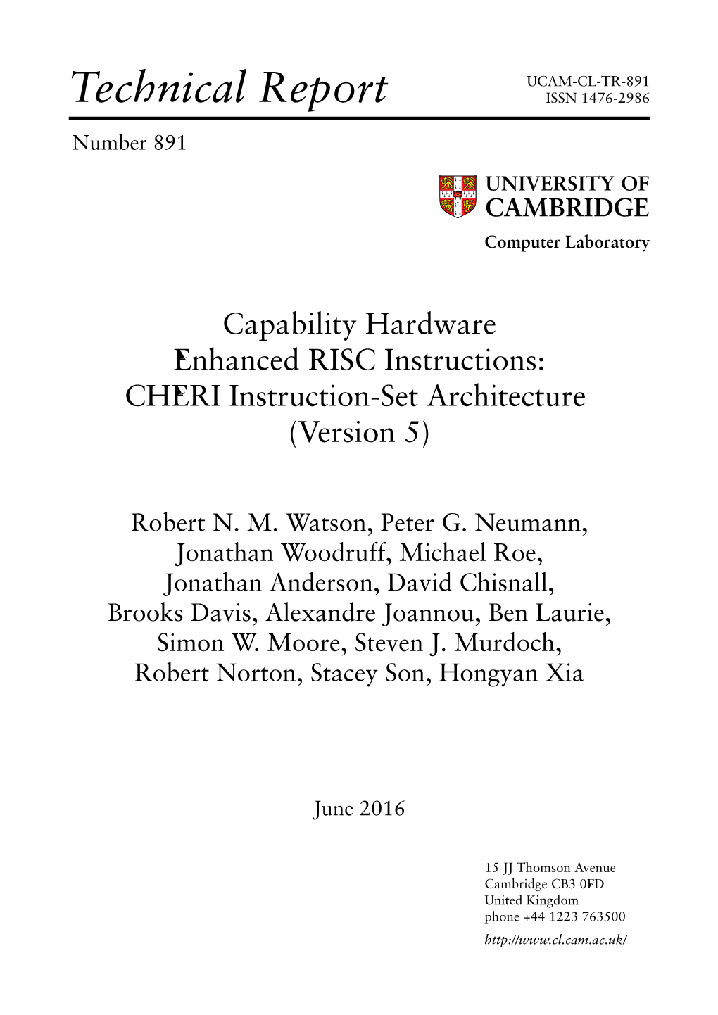 CHERI Instruction-Set Architecture (Version 5)