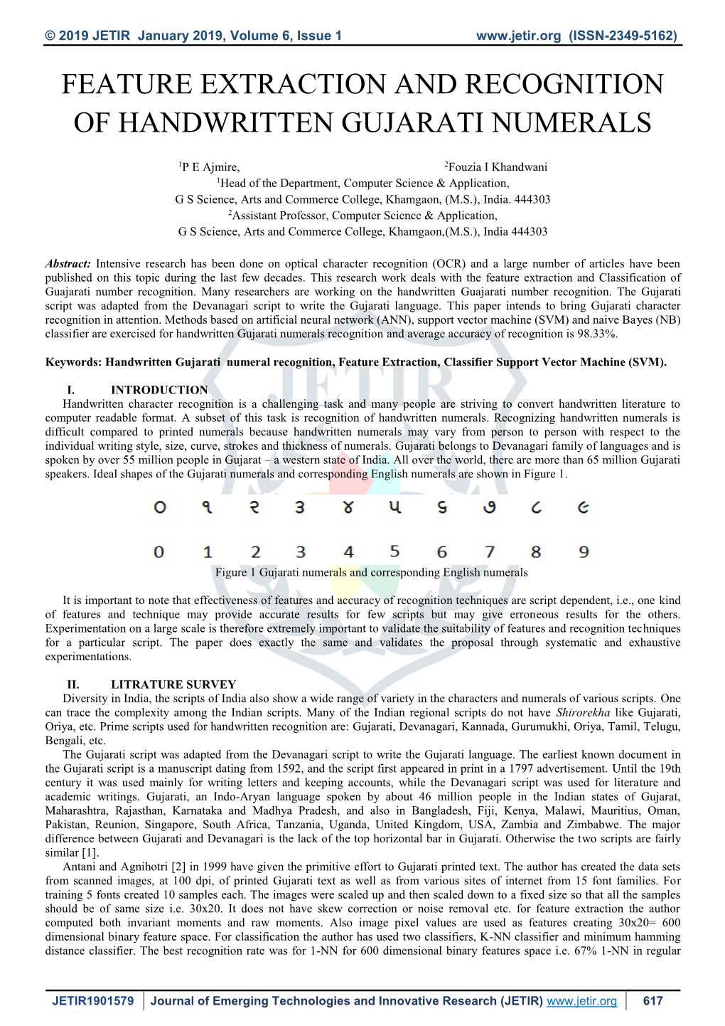 Feature Extraction and Recognition of Handwritten Gujarati Numerals