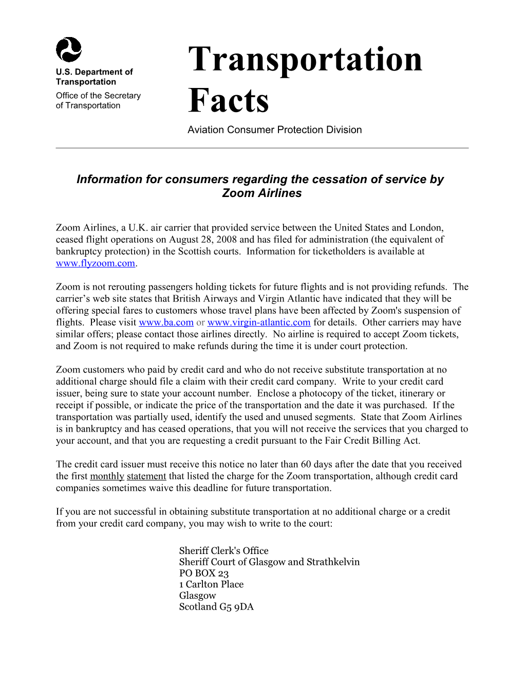 Fact Sheet Re 2/98 Cessation of Ops