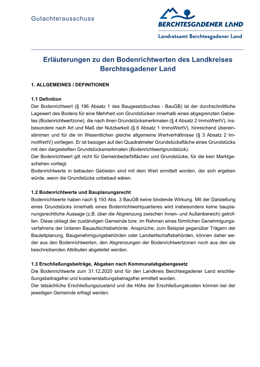 Erläuterungen Zu Den Bodenrichtwerten Des Landkreises Berchtesgadener Land