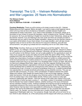 Vietnam Relationship and War Legacies: 25 Years Into Normalization