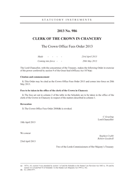 2013 No. 986 CLERK of the CROWN in CHANCERY The
