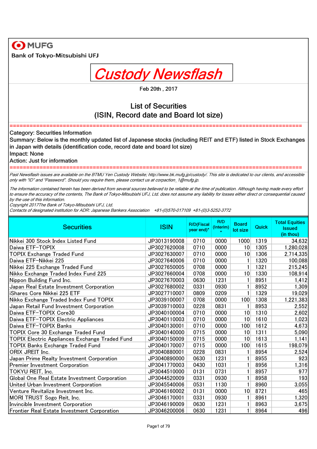 Custody Newsflash Feb 20Th , 2017