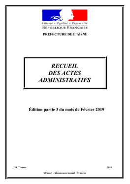 Recueil Des Actes Administratifs 2019 RAA 2019 08 Fevrier Partie 3.Odt 1