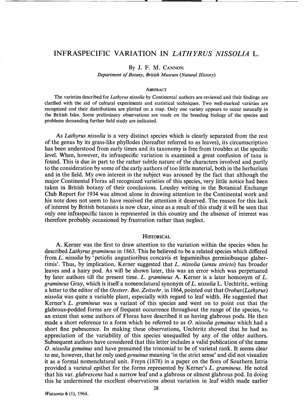 Infraspecific Variation in Lathyrus Nissolia L