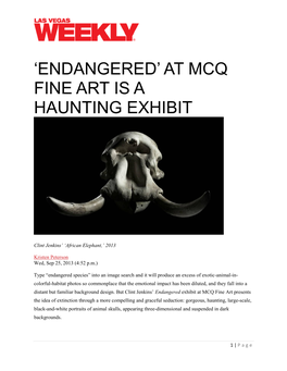 'Endangered' at Mcq Fine Art Is a Haunting Exhibit